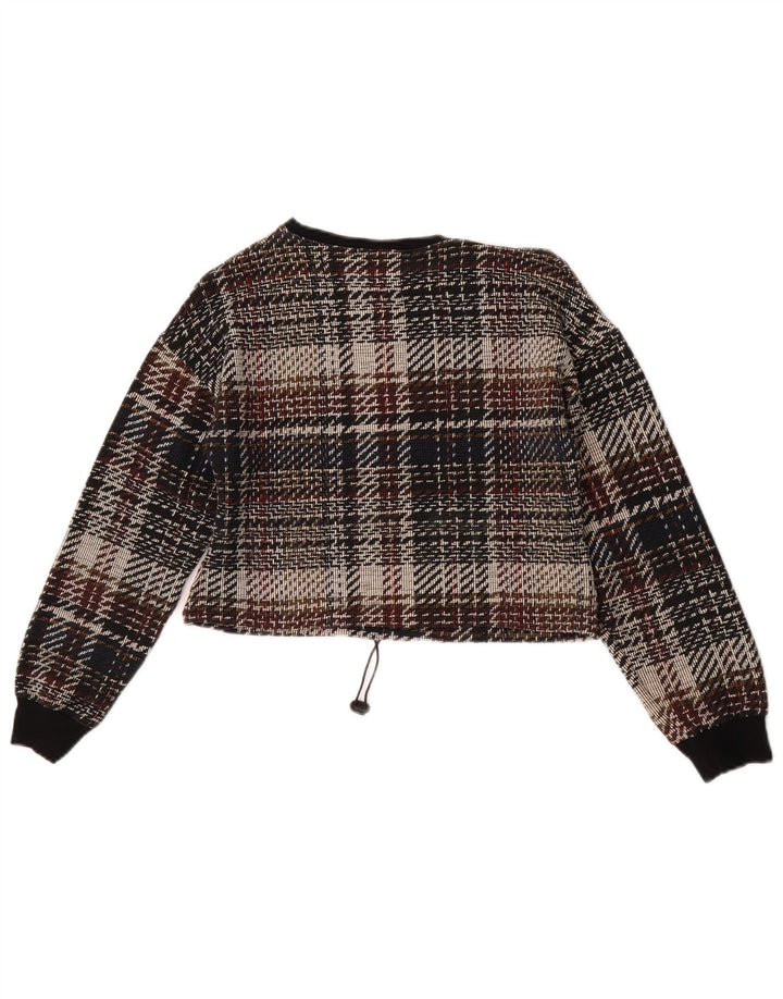 Top corto a maniche lunghe Zara Trafaluc da donna UK 10 piccolo quadretto multicolore