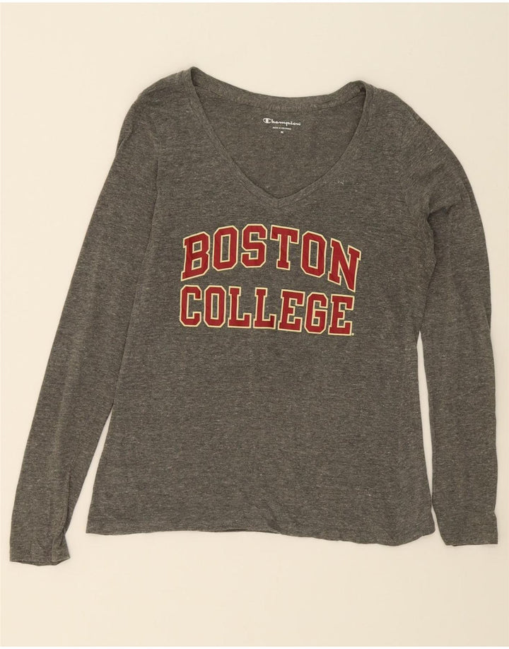CHAMPION Womens Graphic Top Long Sleeve UK 12 Medium Grey College Vintage Champion and Second-Hand Champion from Messina Hembry 