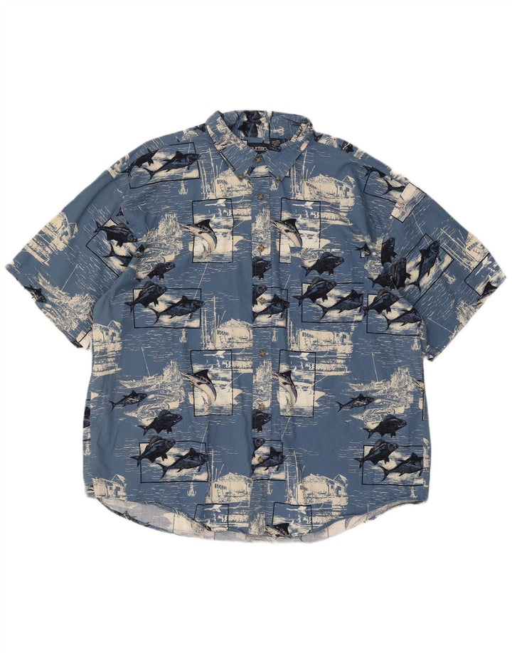 Camicia a maniche corte grafica da uomo Puritan 2XL cotone blu