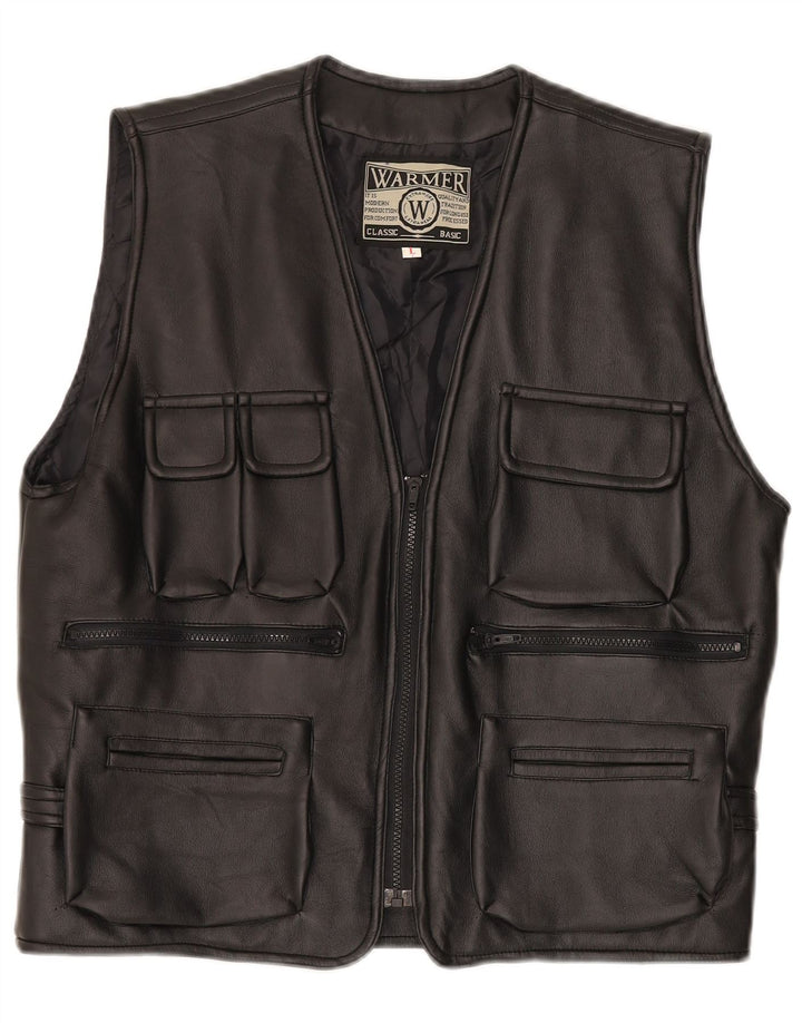 Gilet in pelle vintage da donna UK 16 grande nero