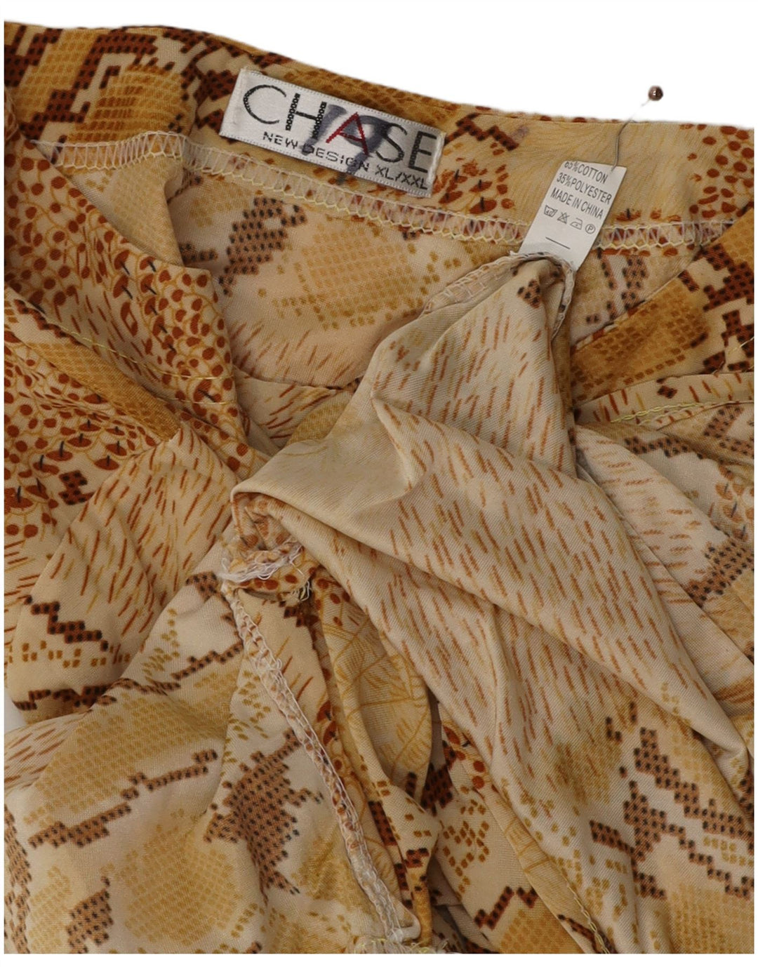 Camicetta a maniche lunghe da donna VINTAGE Top UK 18 XL Cotone beige con stampa animalier