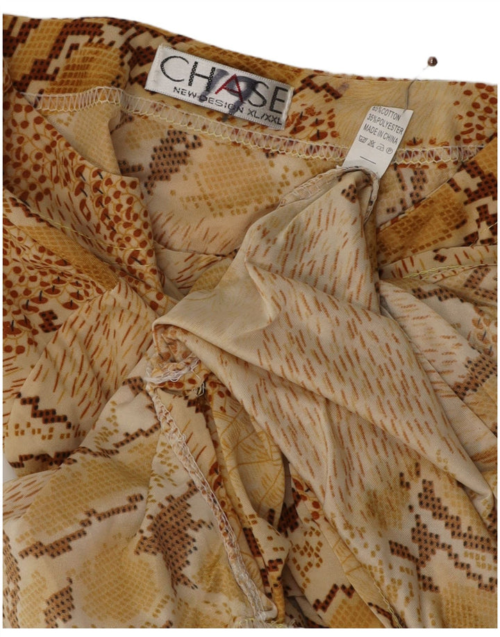 Camicetta a maniche lunghe da donna VINTAGE Top UK 18 XL Cotone beige con stampa animalier