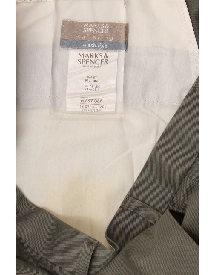 Pantaloni da abito dritti da uomo Marks & Spencer W36 L29 poliestere kaki