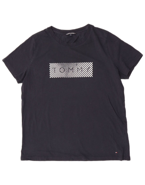 T-shirt grafica da donna Tommy Hilfiger Top UK 18 XL cotone blu navy