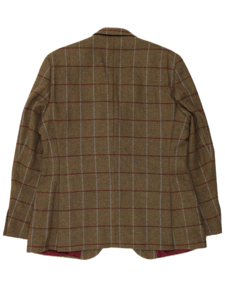 Crew Clothing Giacca blazer da uomo a 2 bottoni UK 44 2XL Lana a quadri kaki