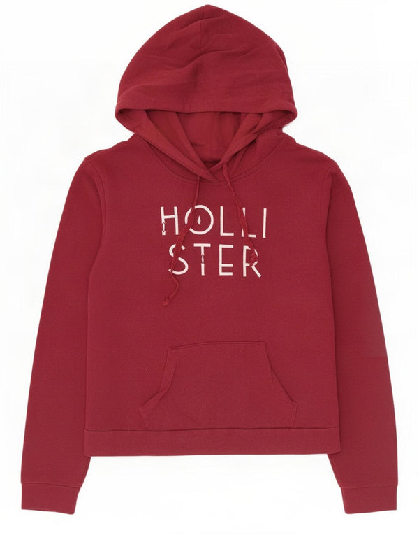 Hollister Womens Graphic Hoodie Jumper UK 14 Medium Maroon Cotton