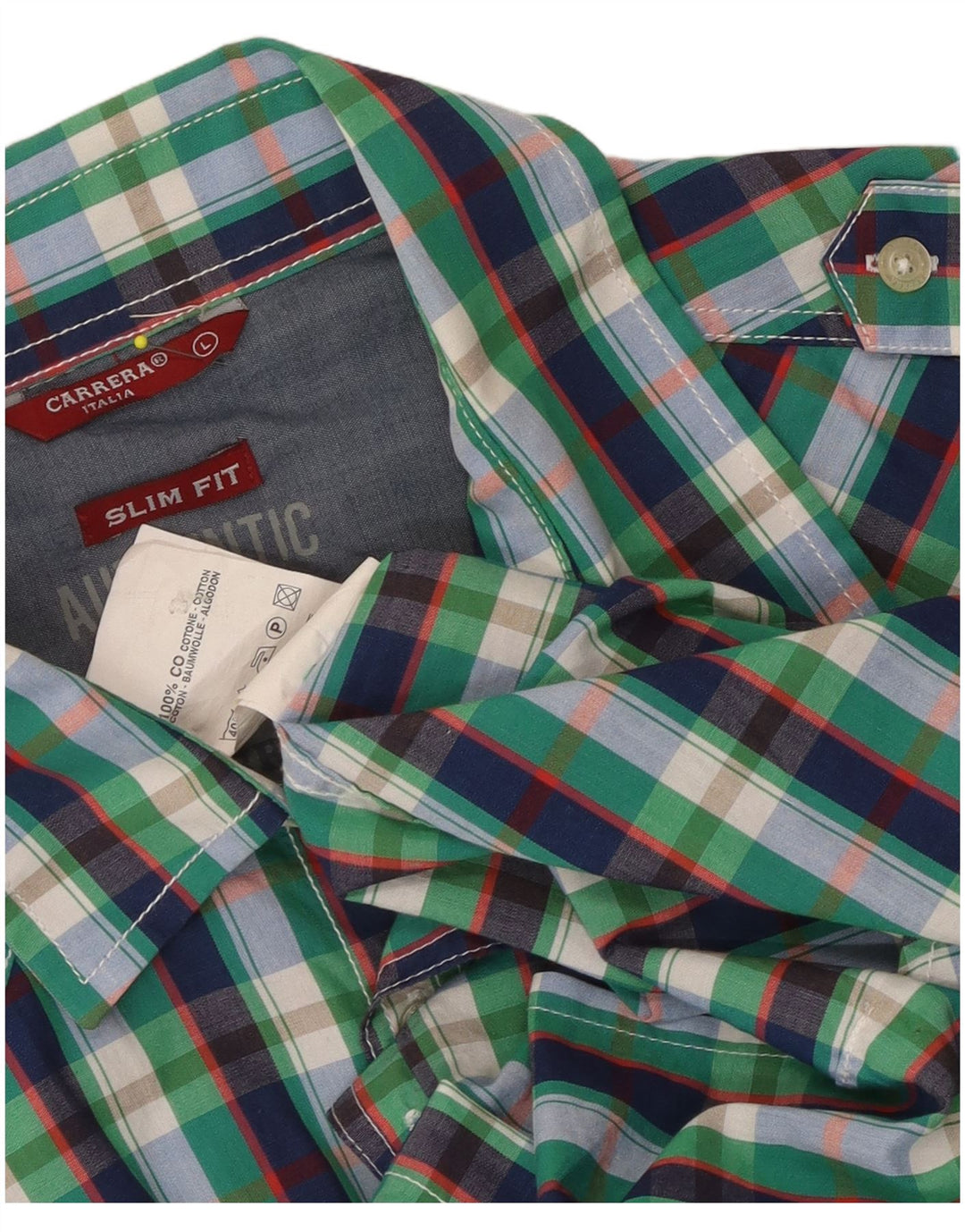 Camicia militare da uomo a maniche corte slim fit Carrera grande motivo a quadri multicolore