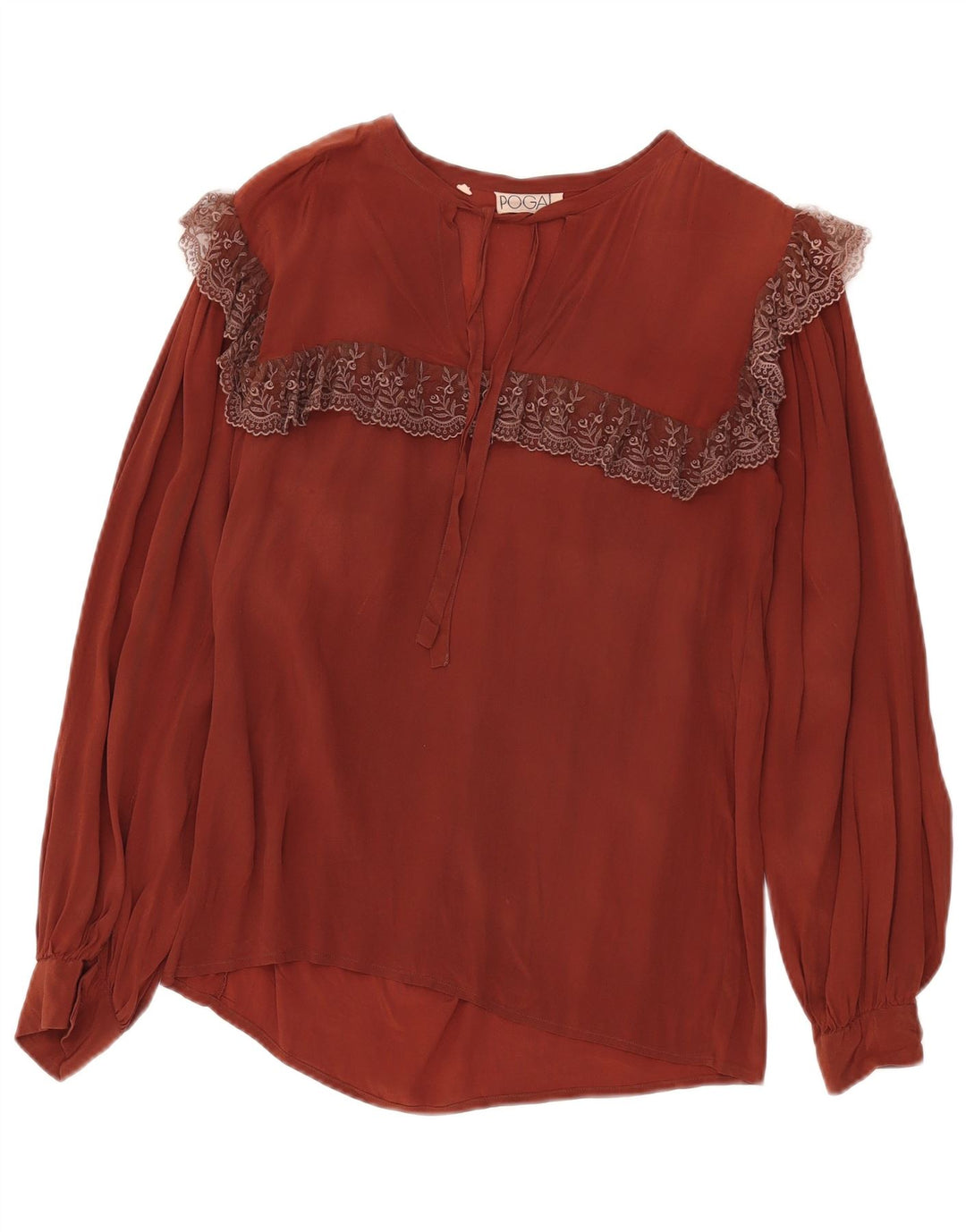 Camicetta vintage da donna a maniche lunghe trasparente IT 42 Marrone medio floreale