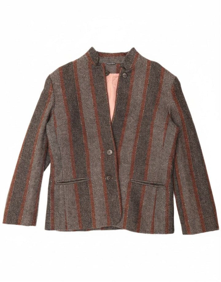 ENDORA Womens 2 Button Blazer Jacket UK 14 Medium Grey Striped New Wool