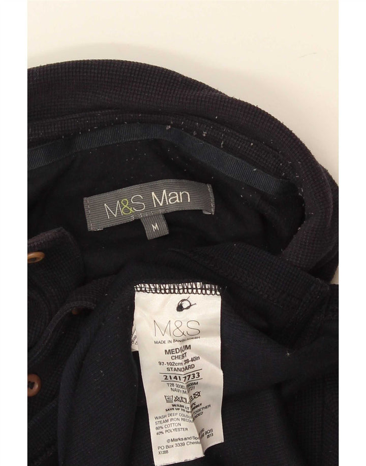 Polo da rugby da uomo a maniche lunghe Marks & Spencer in cotone blu navy medio