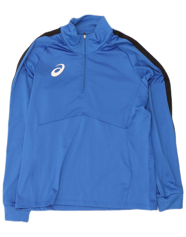 Asics - Tuta da uomo pullover con zip e collo, XL, in poliestere color block blu