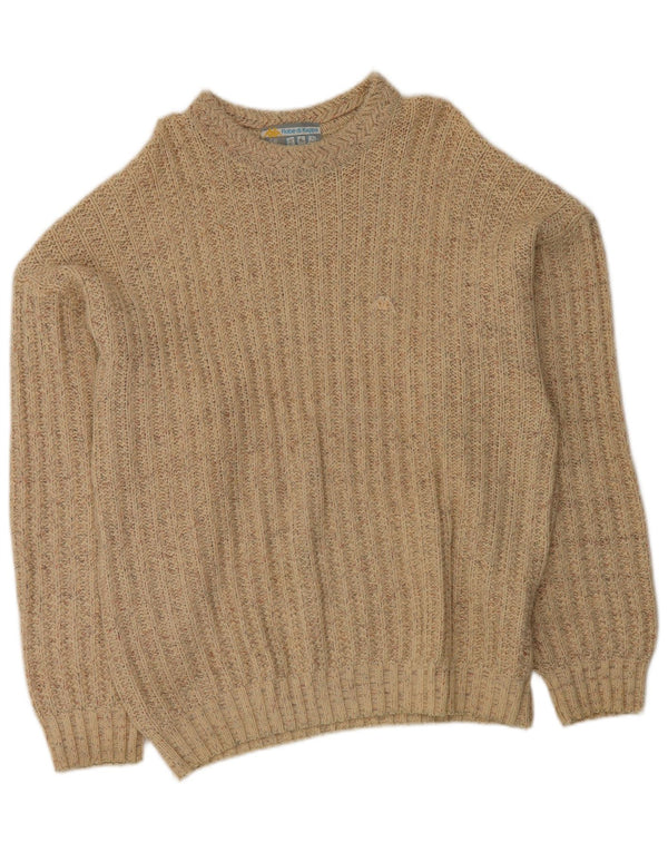 Maglione Kappa da uomo ampio con scollo a barca, vestibilità ampia, in lana screziata beige