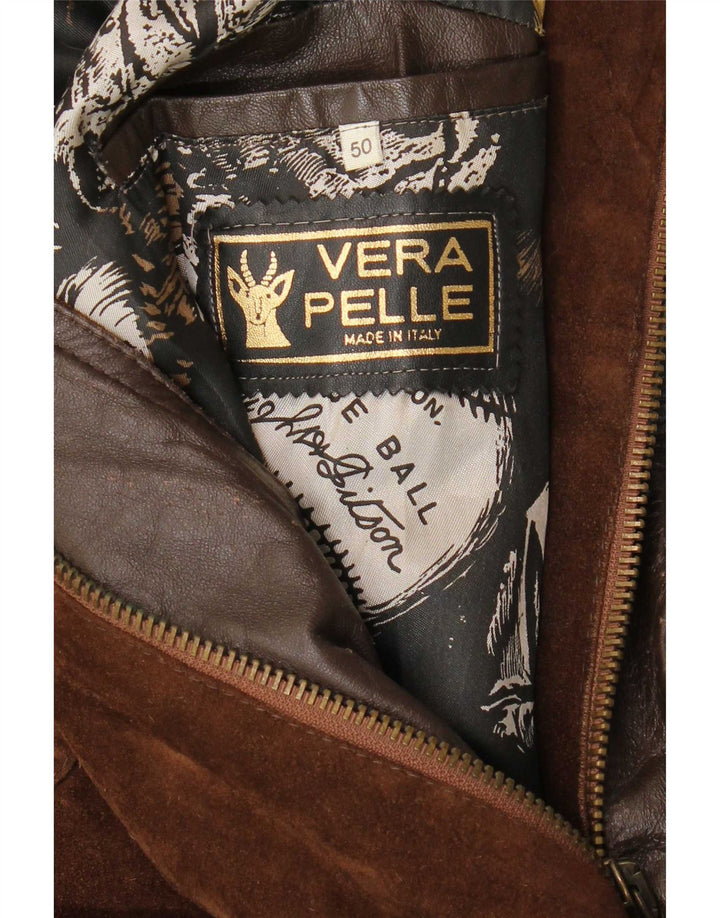 Giacca vintage in pelle scamosciata da uomo IT 50 grande in pelle marrone