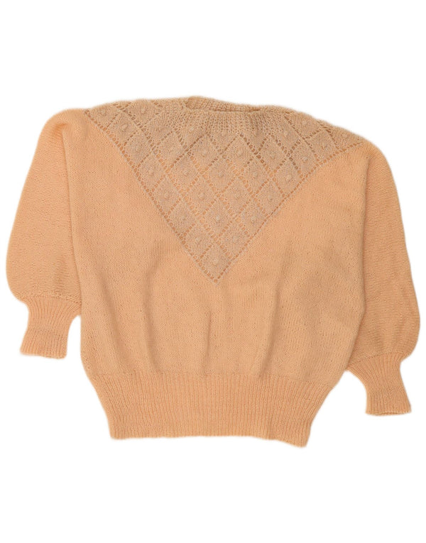 Maglione maglione girocollo da donna vintage UK 18 XL Beige Argyle/Diamante