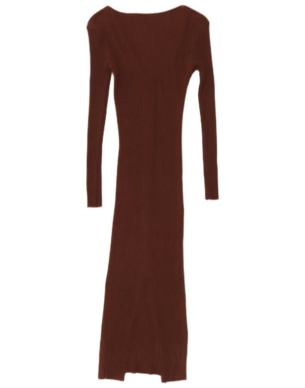 Vestito aderente a maniche lunghe da donna Zara UK 8 piccolo in cotone marrone