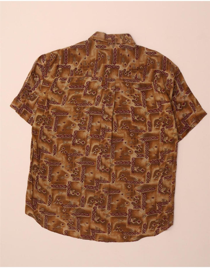 VINTAGE Mens Short Sleeve Shirt XL Brown Geometric