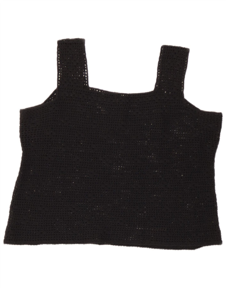 Canottiera vintage da donna all'uncinetto UK 14 grande nera
