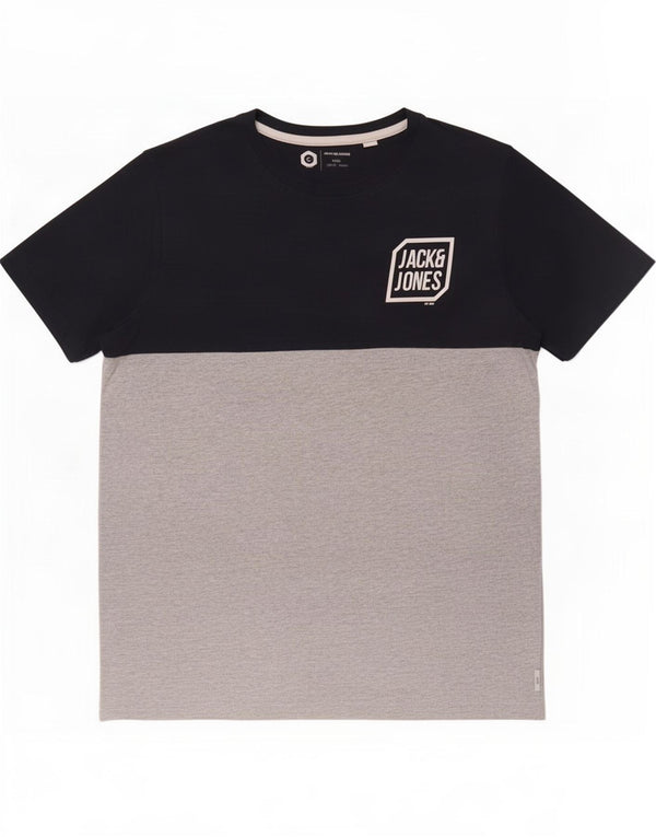 Jack & Jones Mens T-Shirt Top Medium Blue Colourblock Cotton
