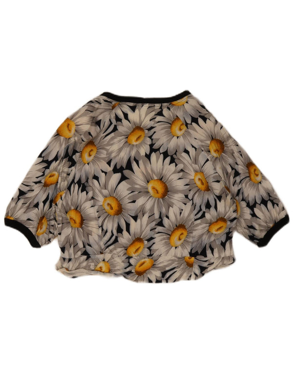 Top corto da donna vintage UK 12 medio blu navy floreale