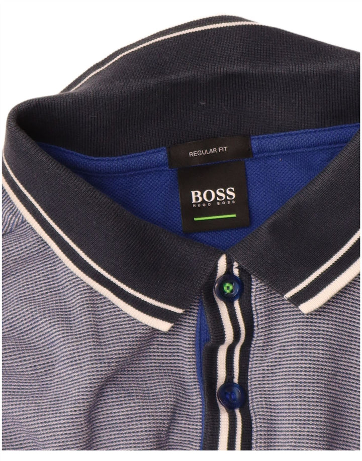 Polo Hugo Boss da uomo vestibilità regolare in cotone gessato blu medio
