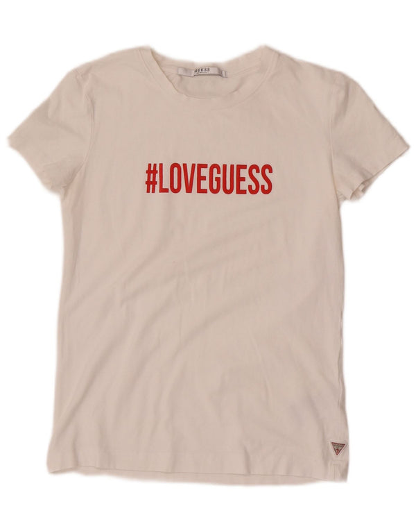 Guess T-shirt grafica da donna Top UK 8 Small Cotone bianco