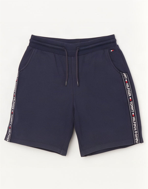 Pantaloncini sportivi grafici da donna Tommy Hilfiger UK 14 cotone medio blu navy