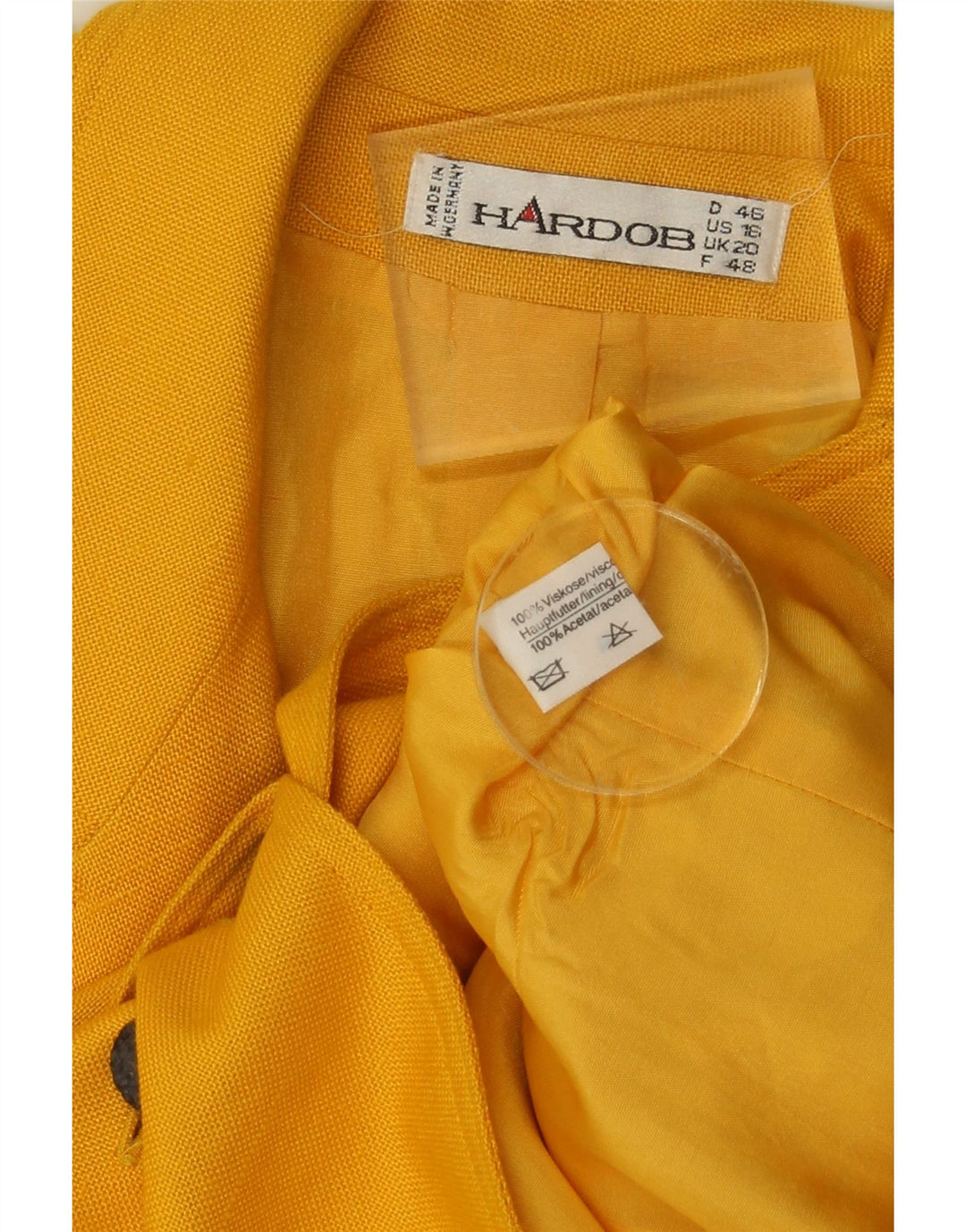 HARDOB Womens 3/4 Sleeve Double Breasted Blazer Jacket UK 20 2XL Yellow Vintage Hardob and Second-Hand Hardob from Messina Hembry 