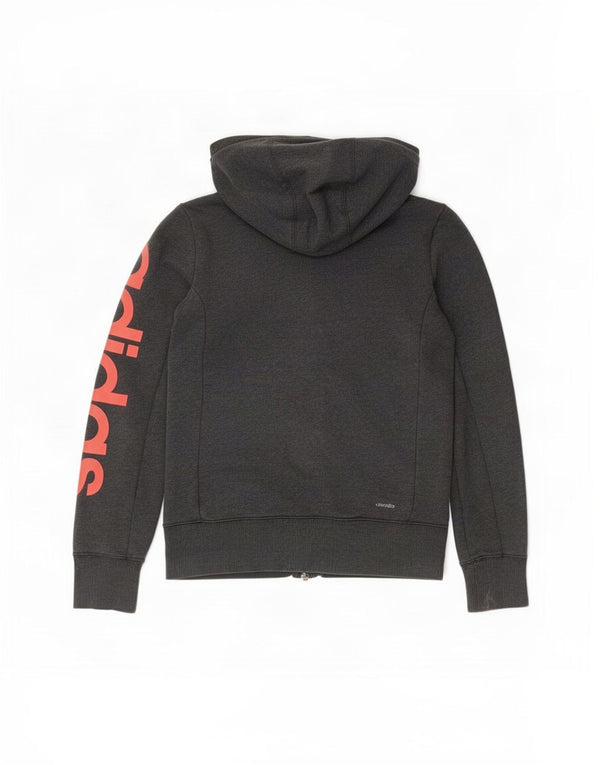 Adidas Womens Climalite Graphic Zip Hoodie Sweater UK 6 XS Grey Cotton