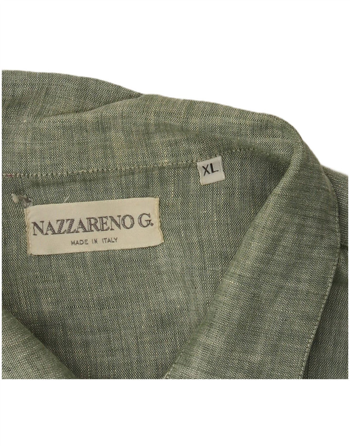 NAZZARENO G. Camicia Uomo Manica Corta XL Lino Verde