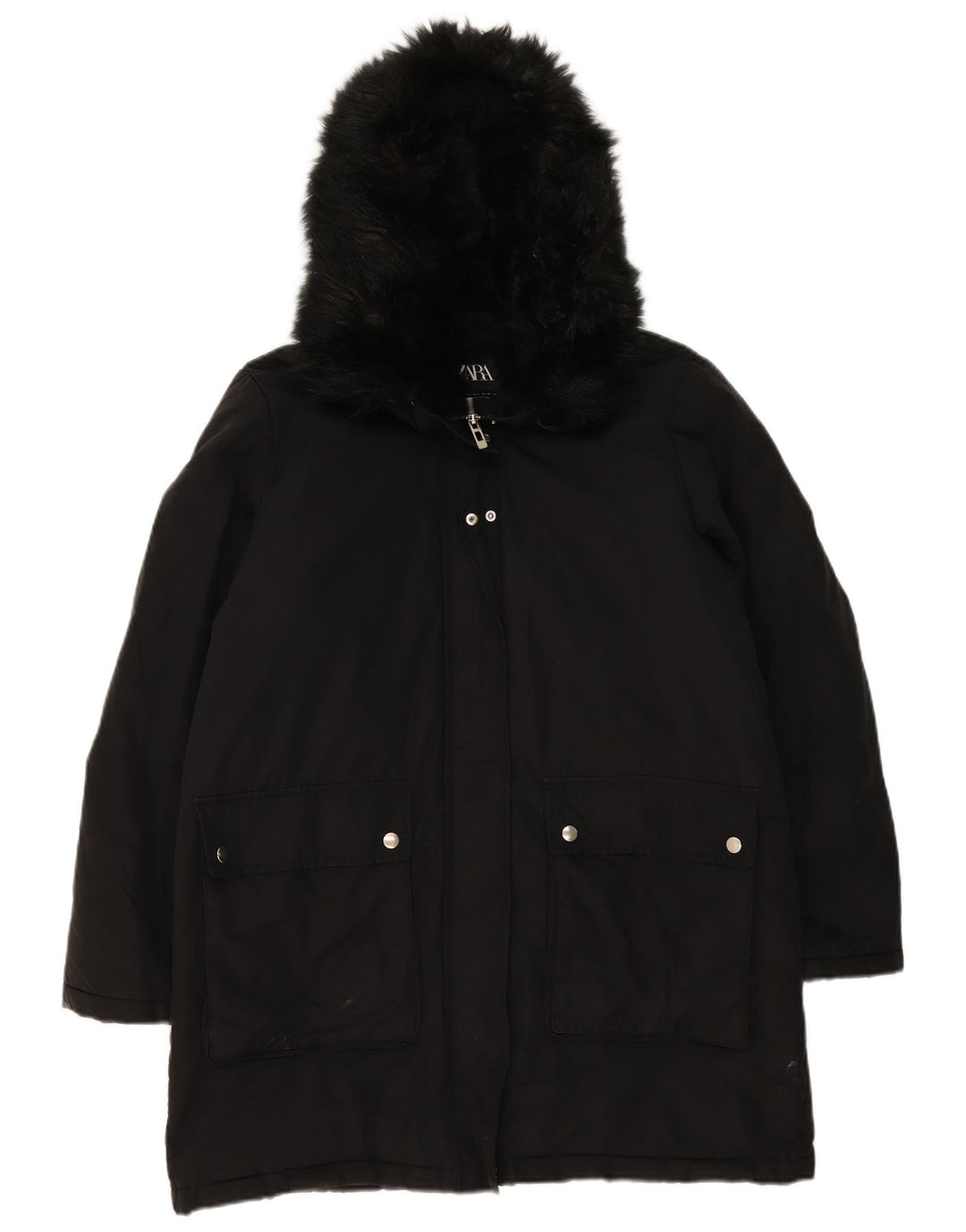 Parka oversize con cappuccio da donna Zara UK 16 grande poliestere nero