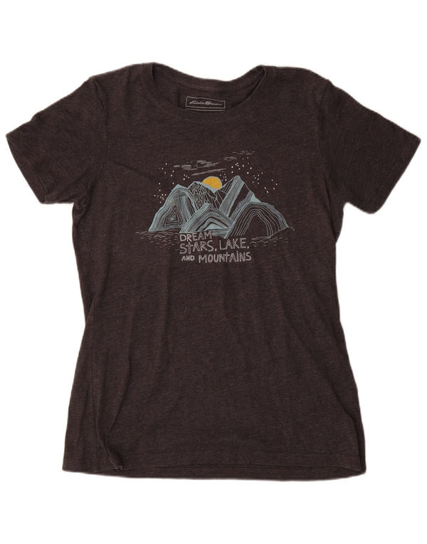 T-shirt grafica da donna Eddie Bauer Top UK 14 grande cotone grigio