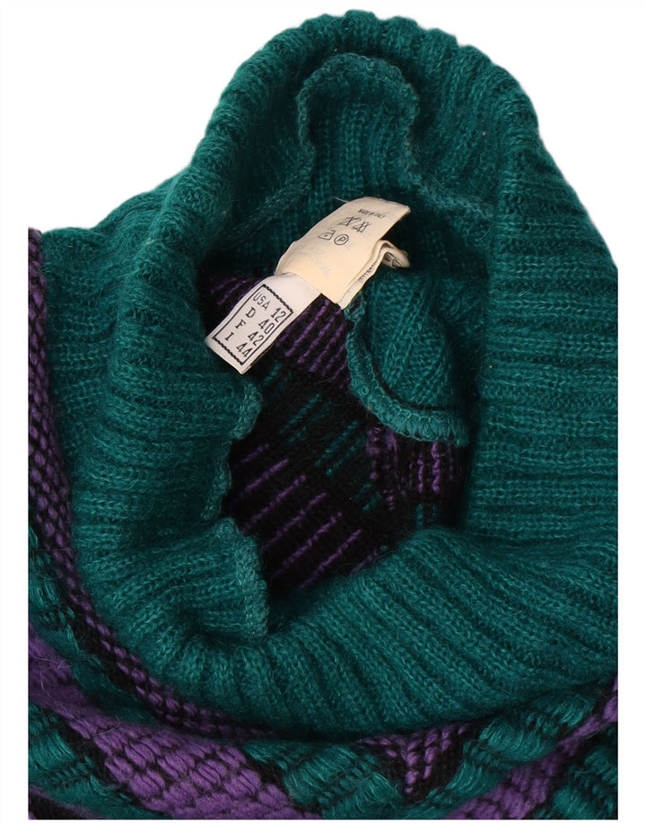 Maglione da donna vintage con collo alto e maglione US 12 grande verde geometrico