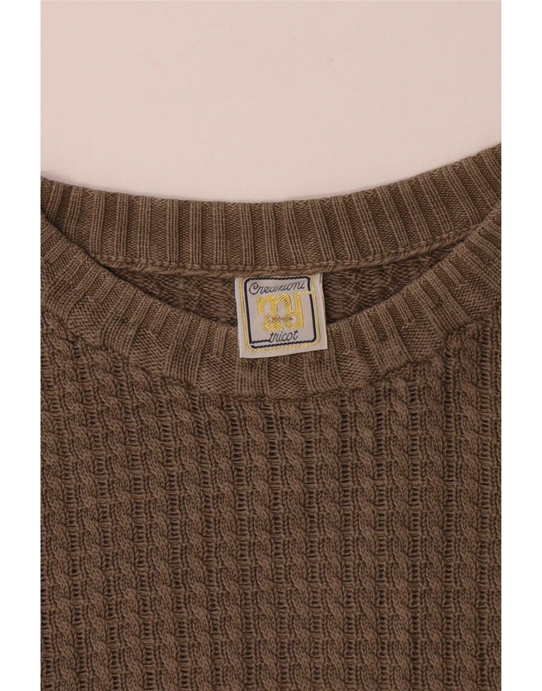 Maglione vintage da uomo girocollo in cotone beige medio