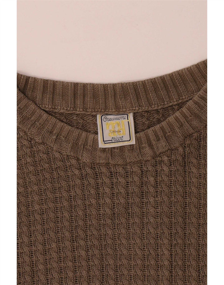 Maglione vintage da uomo girocollo in cotone beige medio