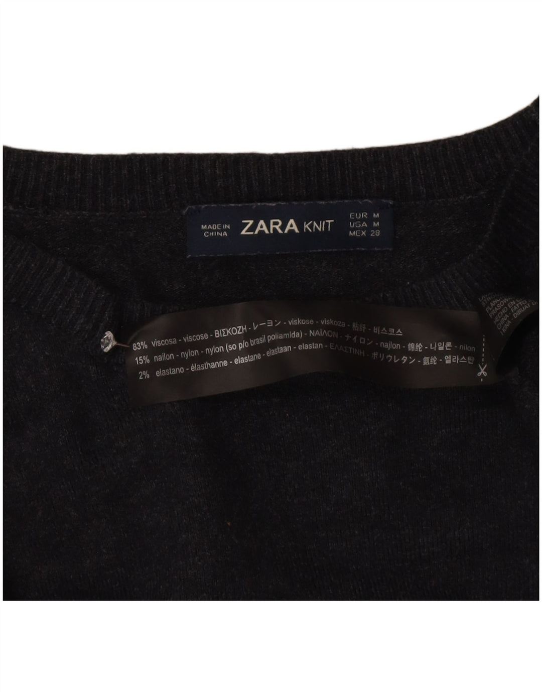 Maglione maglione con scollo a barca da donna Zara UK 12 Viscosa grigio medio