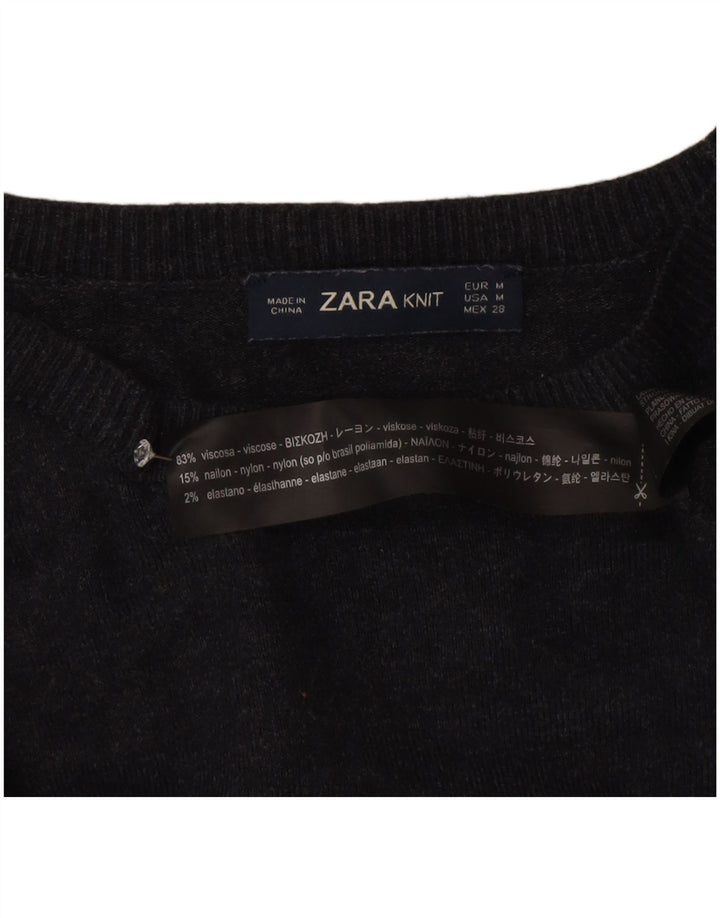 Maglione maglione con scollo a barca da donna Zara UK 12 Viscosa grigio medio