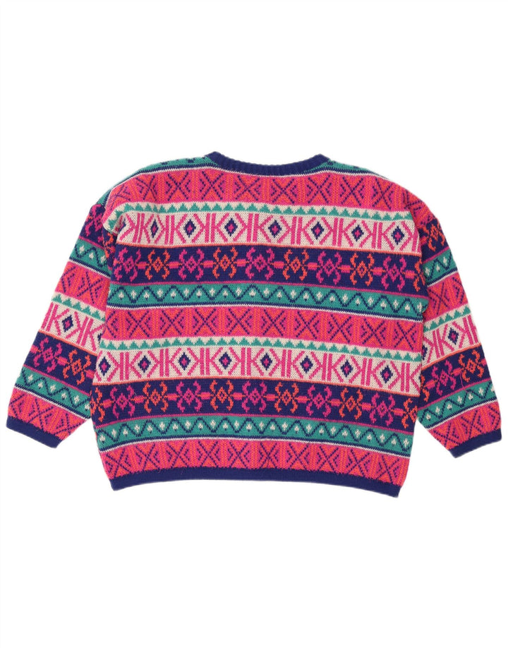 Maglione cardigan oversize da donna vintage UK 18 XL Fair Isle multicolore