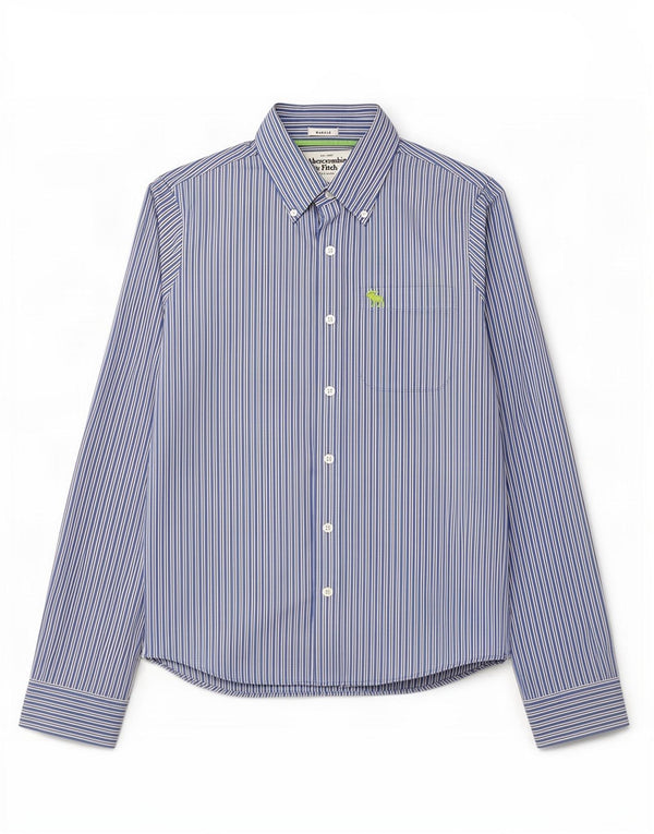 Camicia da uomo Abercrombie & Fitch Muscle Large in cotone gessato blu
