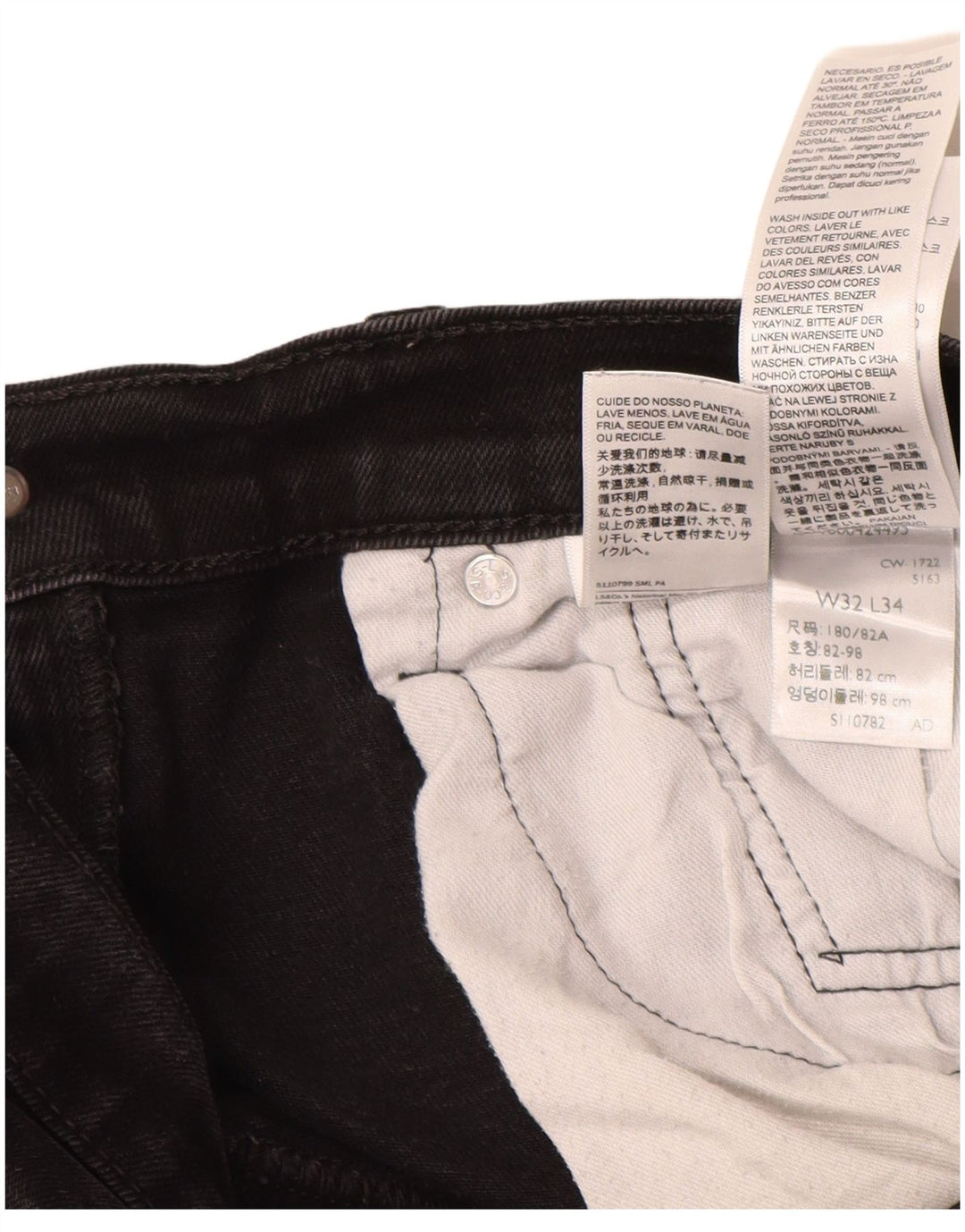 LEVI'S Jeans da uomo 502 affusolati W32 L31 cotone nero