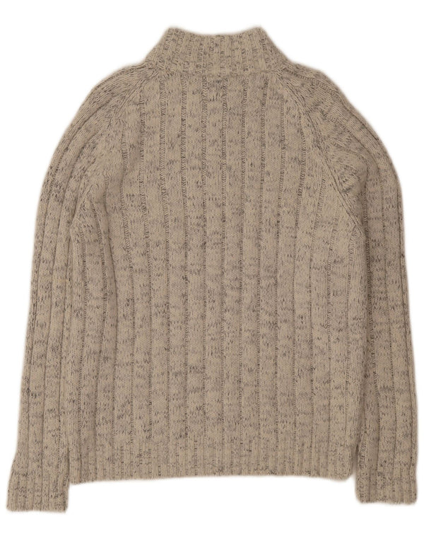 Maglione da uomo Marks & Spencer con zip e collo grande in acrilico a righe beige