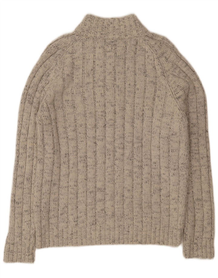 Maglione da uomo Marks & Spencer con zip e collo grande in acrilico a righe beige