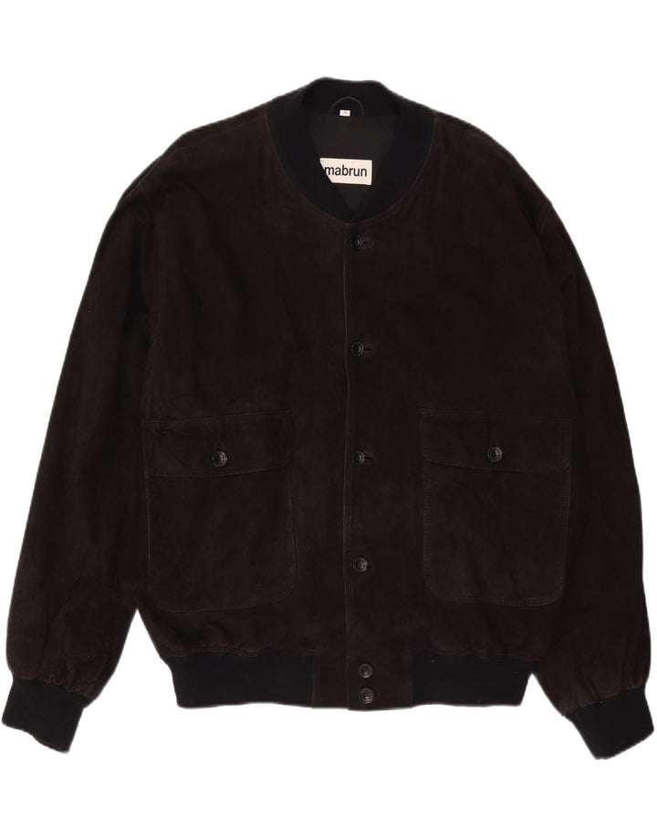 MABRUN Giubbotto bomber da uomo in pelle scamosciata IT 56 3XL Pelle nera