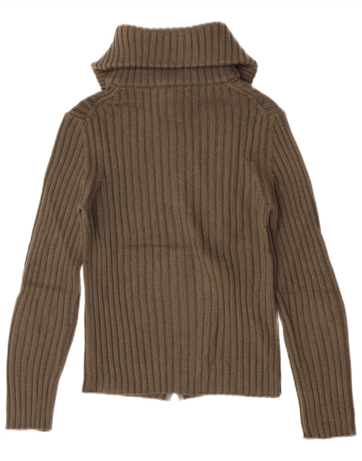 Maglione cardigan con collo alto da donna Benetton UK 10 piccolo lana kaki