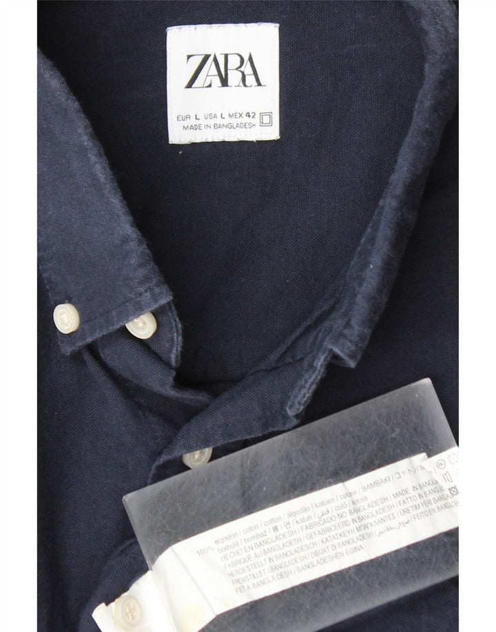 ZARA Mens Shirt Large Navy Blue Cotton