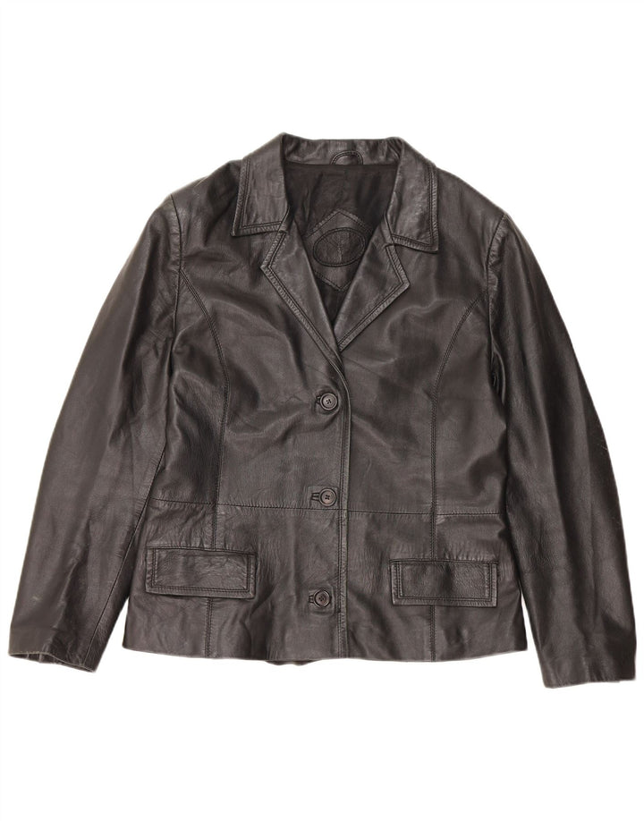 Giacca blazer in pelle vintage da donna a 3 bottoni IT 48 XL in pelle nera