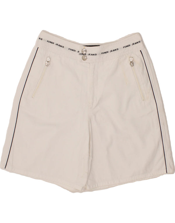 FENDI Womens Graphic Sport Shorts IT 44 Medium White Cotton