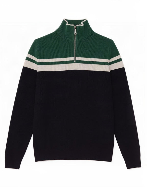 Maglione da uomo Marks & Spencer con zip e collo piccolo color block blu navy