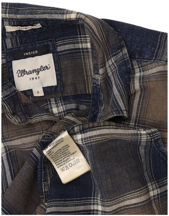 Camicia da uomo in flanella slim a quadri indaco Wrangler, piccolo check blu navy