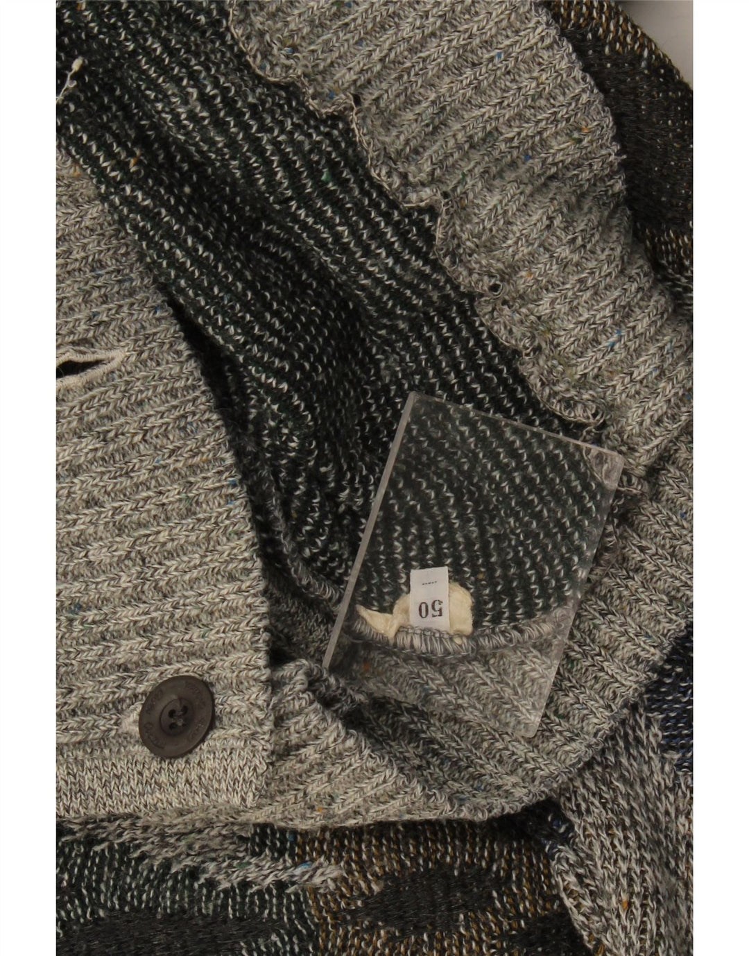 Maglione cardigan vintage da uomo IT 50 grigio medio a rombi/diamante
