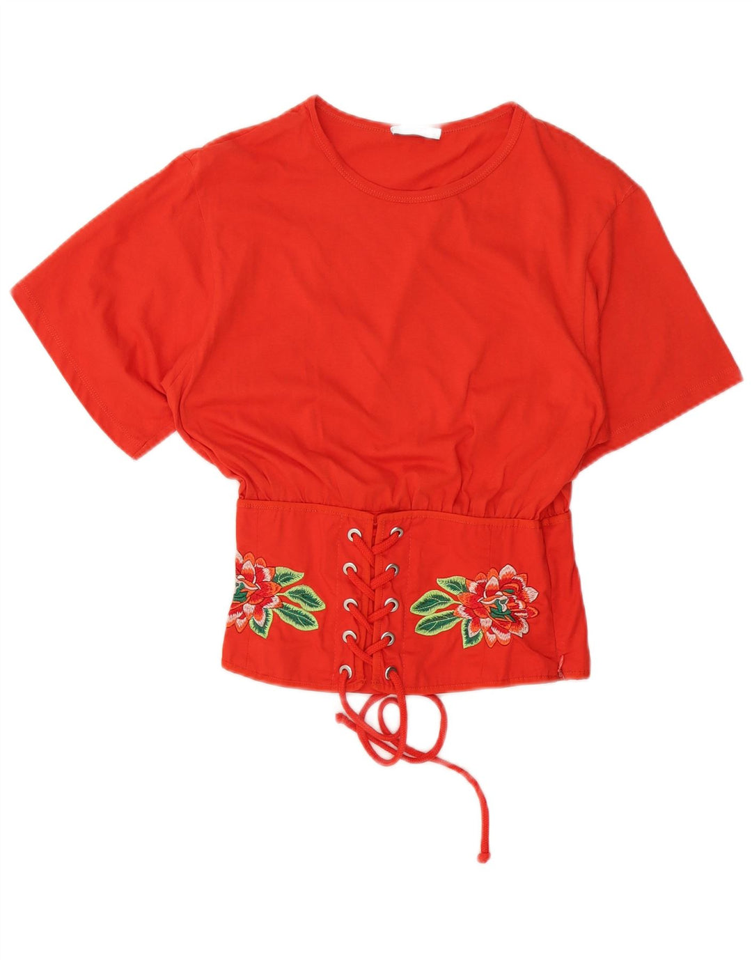 ZARA Camicetta a Pipistrello Corta da Donna Top UK 12 Rosso Medio Floreale
